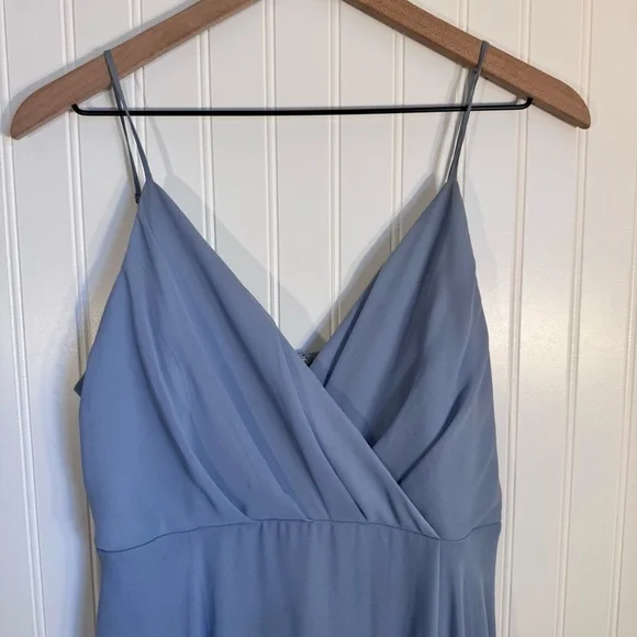 Birdy Grey Kaia Dress Chiffon Dusty Blue Maxi Dress Pockets Women’s Size Medium - Picture 5 of 13